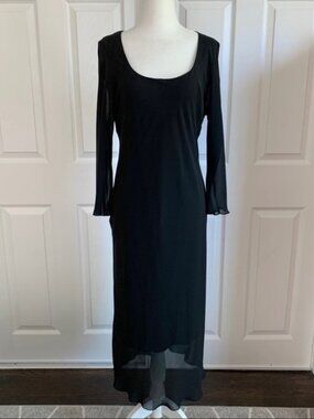 Yessica Black Long Sleeve Mesh Midi Dress